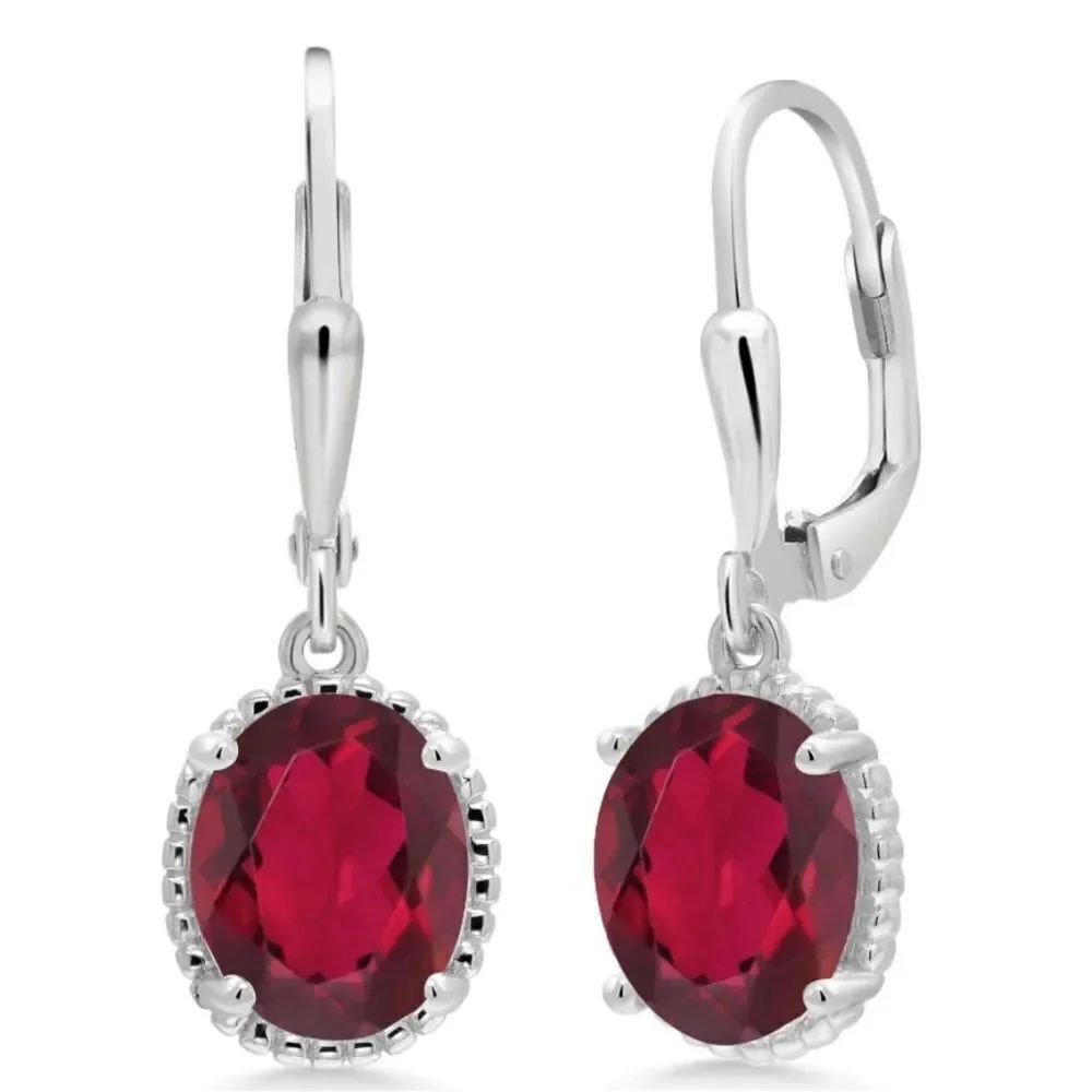925 Sterling Silver with 3.60Cttw Ruby Red Mystic Quartz Oval Leverback Earrings